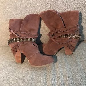 Naughty Monkey Brown Suede Heeled Ankle Boots.